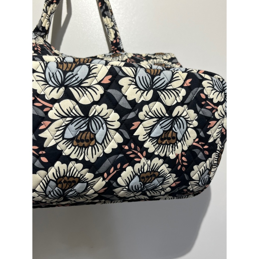 Vera Bradley Quilted Cotton Floral Tote Bag Black Cream Grey Large Shoulder Bag - Picture 6 of 9